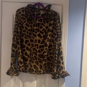 Leopard Print Ruffle Blouse